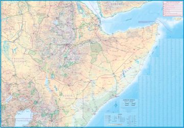 Somalia and Horn of Africa Road and Physical Travel Reference Map.