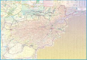 Turkmenistan and Afghanistan Road and Physical Travel Reference Map.