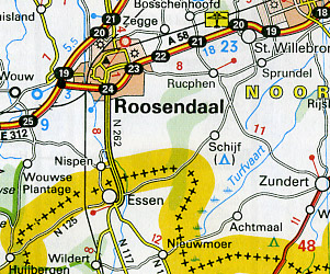 Belgium, Luxembourg and The Netherlands ("Benelux"), Road and Shaded Relief Tourist Map.