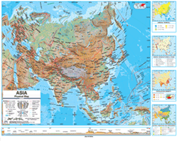 Asia Advanced Physical "Classroom" WALL Map On Roller with Back Board.