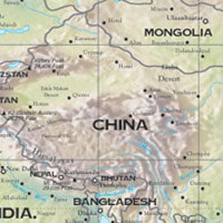 Asia Road and Shaded Relief Tourist Map.