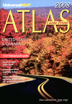 United States, Canada and Mexico "Large Print" Road and Tourist ATLAS.