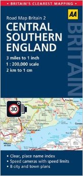 Central Southern England Road and Tourist Map.