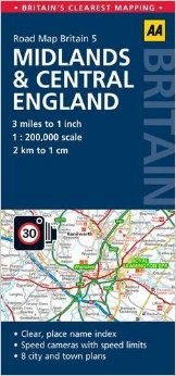 Midlands & Central England Road and Tourist Map.
