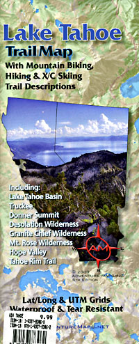 Lake Tahoe, Road and Recreation Map, California and Nevada, America.