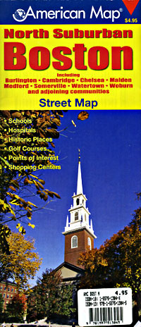 Boston NORTH SUBURBAN Map, Massachusetts, America.