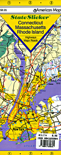 Rhode Island, Connecticut and Massachusetts "StateSlicker" Road and Tourist Map, America.