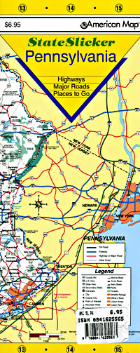 Pennsylvania "StateSlicker" Road and Tourist Map, America.