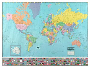 World and the United States, 2-Map Set WALL Map.