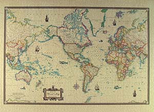 World Political, "Antique Style" WALL Map.