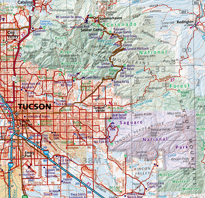 Arizona "Southeast" Road and Recreation Map, America.