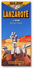Lanzarote Island, Road and Shaded Relief Tourist Map, Canary Islands, Spain.