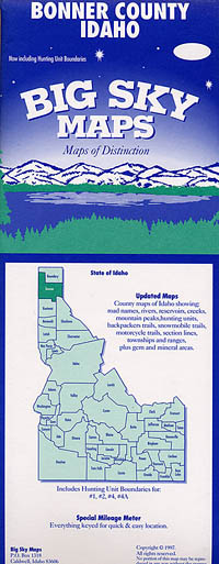 Boner County, Road and Outdoor Recreation Map, Idaho, America.