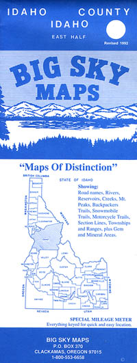 Idaho County Eastern Road and Outdoor Recreation Map, Idaho, America.