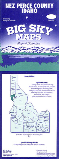 Nez Perce County, Road and Outdoor Recreation Map, Idaho, America.