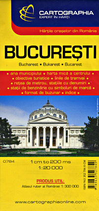 BUCHAREST, Romania.  Scale 1:20,000.  Size 27"x33".  Indexed.  Cartographia edition.  English and multilingual legends.    Detailed city street map.