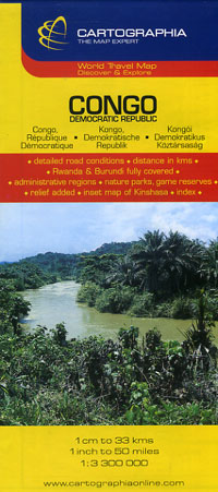 Congo Democratic Republic, Road and Tourist Map.