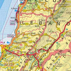 Lebanon and Syria, Road and Tourist Map.