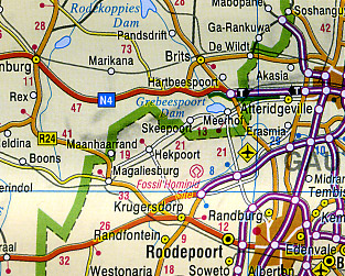 South Africa, Road and Shaded Relief Tourist Map.
