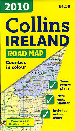 Ireland Visitor's Road and Shaded Relief Tourist Map.