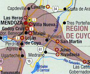Mendoza Ruta del Vino Regional Road and Tourist Map.