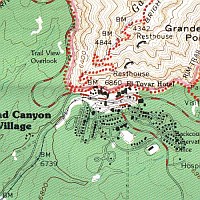 Grand Canyon National Park, Road and Topographic Recreation Map, Arizona, America.
