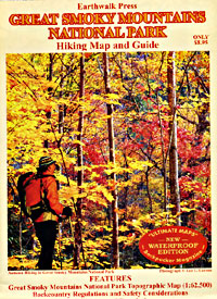 Great Smoky Mountains National Park, Road and Recreation Map, Tennessee, America.