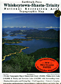 Whiskeytown, Shasta and Trinity National Park, Road and Topographic Recreation Map, California, America.