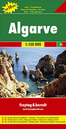 Algarve Region, Road and Shaded relief Tourist Map, Portugal.