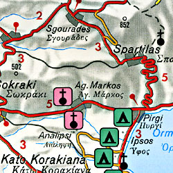 Corfu Island, Road and Shaded Relief Tourist Map, Greece.