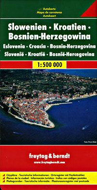 Slovenia, Croatia, and Bosnia-Herzegovina, Road and Shaded Relief Tourist Map.