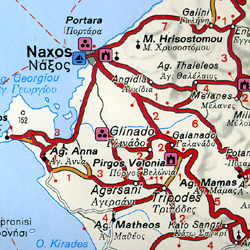 Cyclades, Road and Shaded Relief Tourist Map.