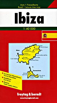 Ibiza Island, Road and Tourist Travel Map, Balearic Isles, Spain.
