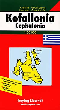 Kefallonia and Ithaca Islands, Road and Physical Tourist Map, Greece.