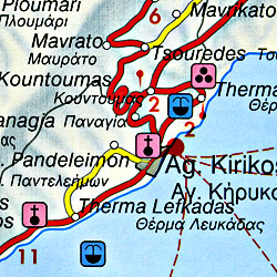 Kos, Samos, and Ikaria, Road and Shaded Relief Tourist Map.