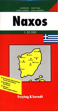 Naxos Island Road and Physical Tourist Map, Greece.