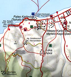 Samos Island Road and Tourist Map, Greece.