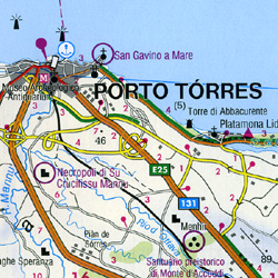 Sardinia Road and Shaded Relief Tourist Map.