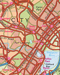 Singapore Island, Road and Tourist Map.