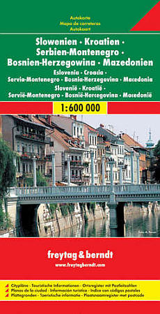Slovenia, Croatia, Serbia, Bosnia-Herzegovina, Montenegro, Macedonia Road and Tourist Map.
