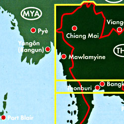 Thailand Road and Shaded Relief Tourist Map.