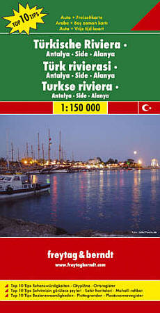 Turkey Riviera, Antalya, Side, Alanya, Road and Shaded Relief Tourist Map.