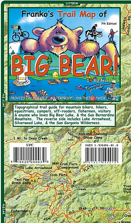 Big Bear Road and Recreation Map, California, America.