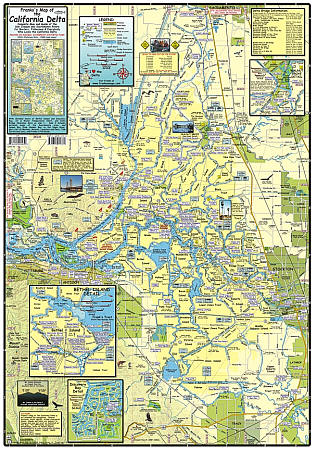 California Delta Waterways, Road and Recreation Map, California, America.