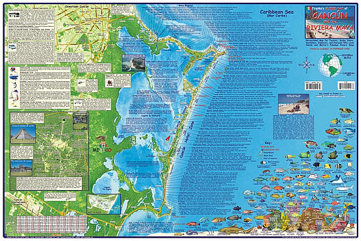 Cancun and Riviera Maya Guide Road and Recreation Map, Mexico.
