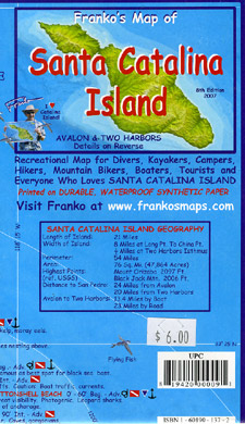 Catalina Island, Road and Recreation Map, California, America.