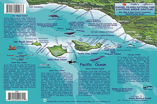 Channel Islands Mini Map & Kelp Forest Creatures Map, California, America.