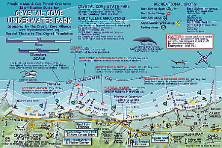 Crystal Cove Underwater Park, Road and Recreation Map, California, America.