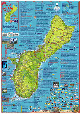 Guam Road and Road and Recreation Map, America.