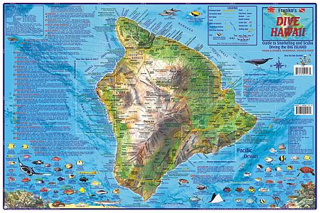 Hawaii, The Big Island, Dive Road and Recreation Map, Hawaii State, America.